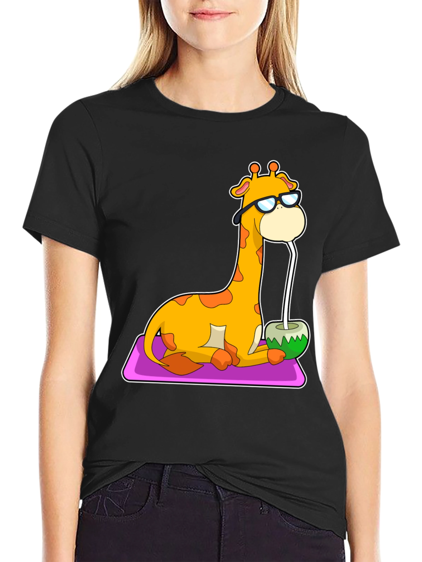 Black Cool Giraffe Coconut Drink Tee view 2