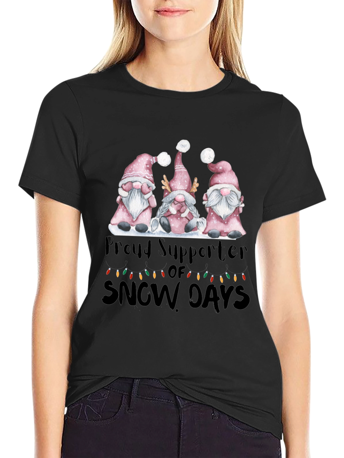 Black Proud Supporter of Snow Days Gnome T-Shirt view 2
