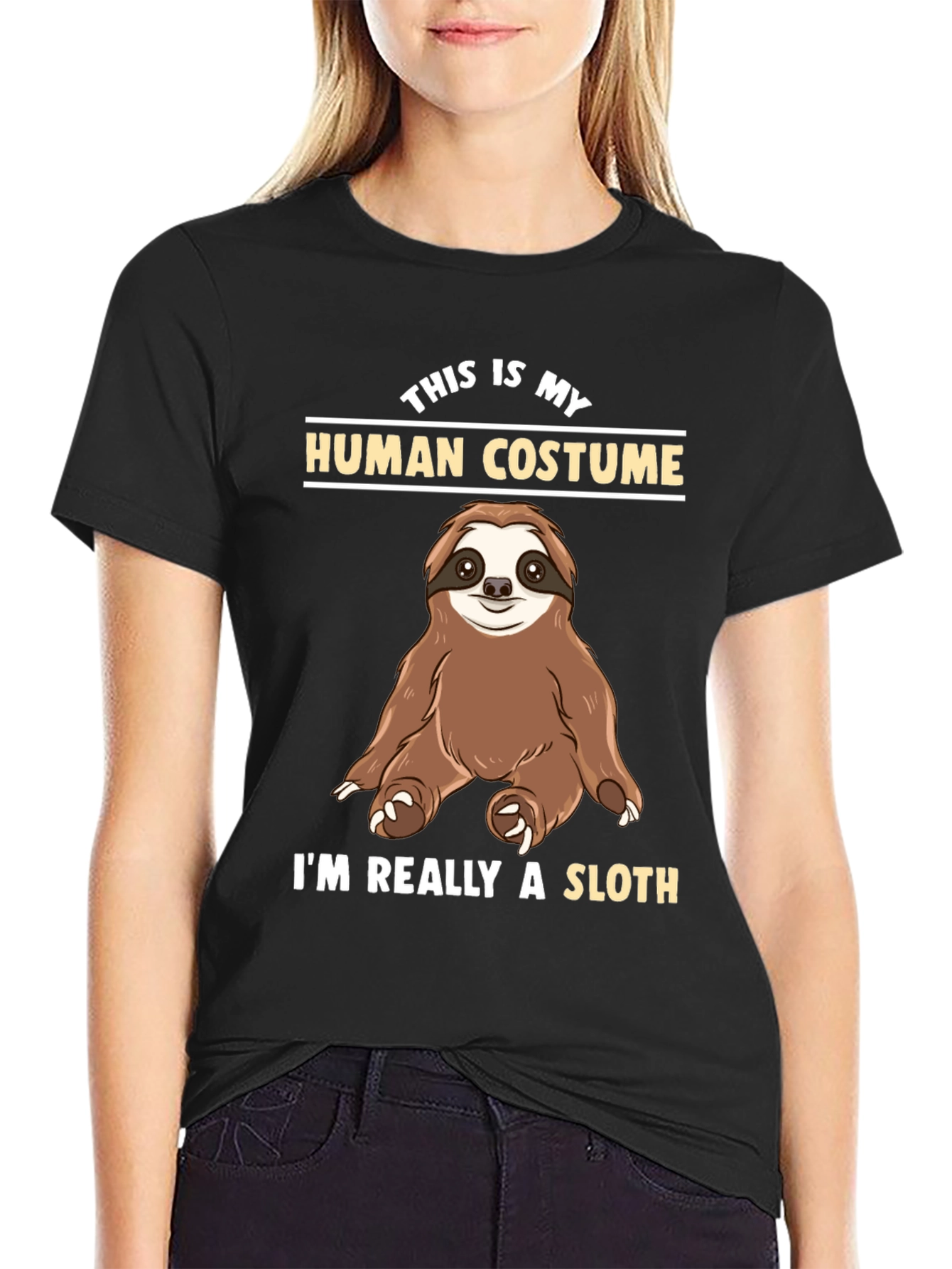Black Funny Sloth Human Costume T-Shirt view 2