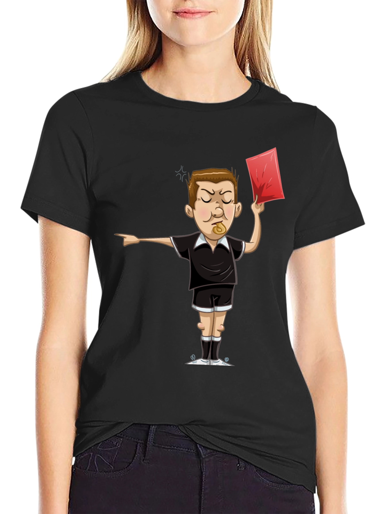 Black Funny Referee T-Shirt - Red Card Graphic Tee view 2