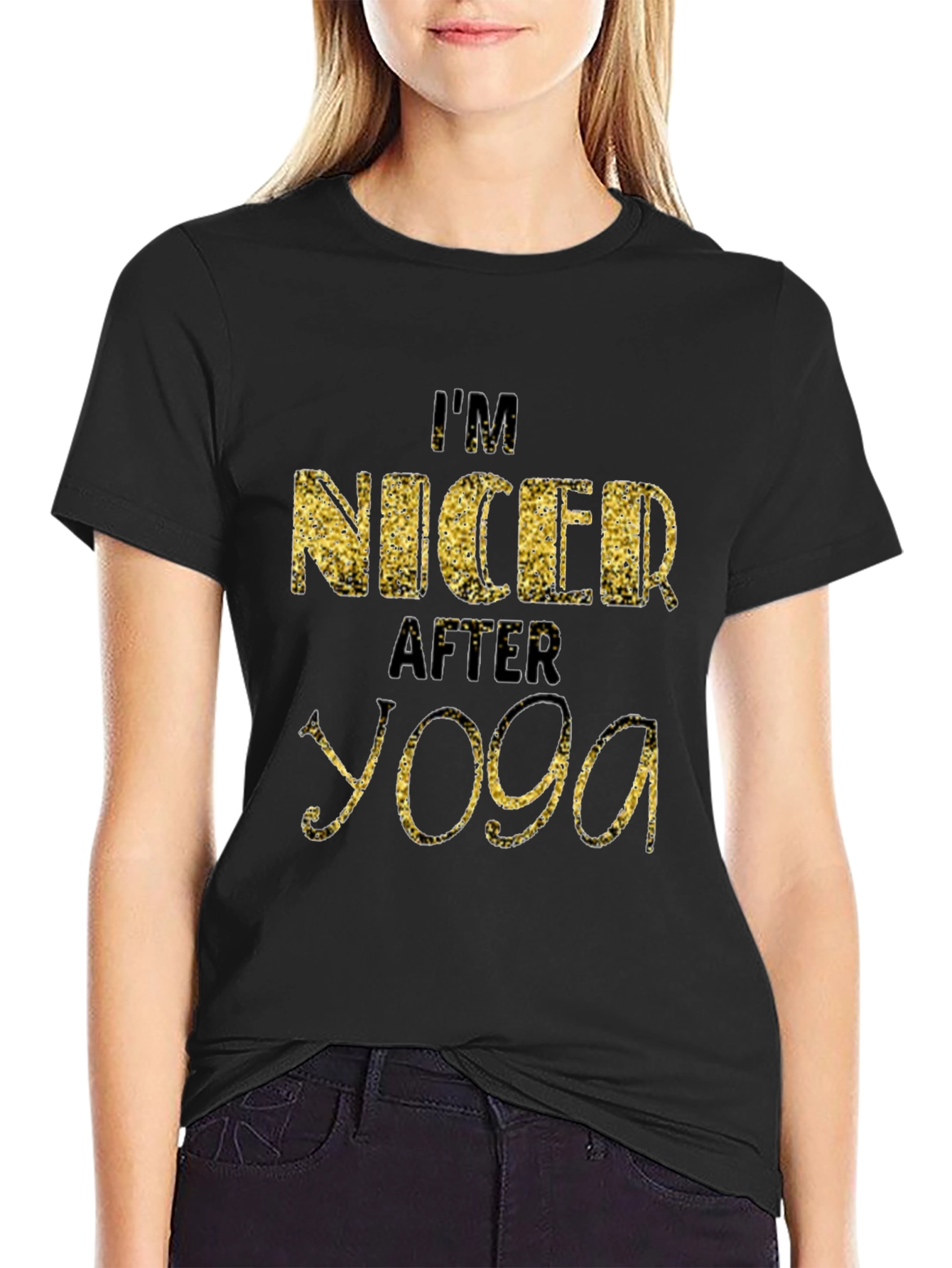 Black I'm Nicer After Yoga T-Shirt - Trendy Graphic Tee view 2