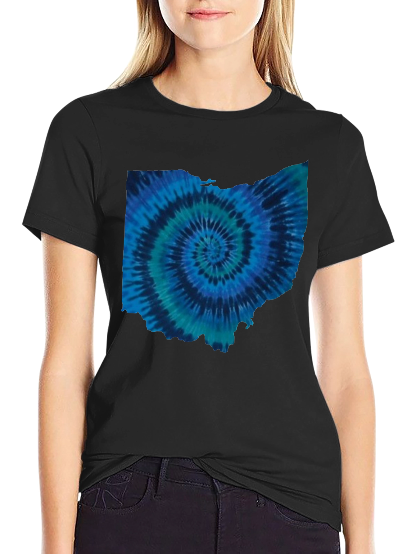 Black Ohio Tie Dye State Shape T-Shirt view 2