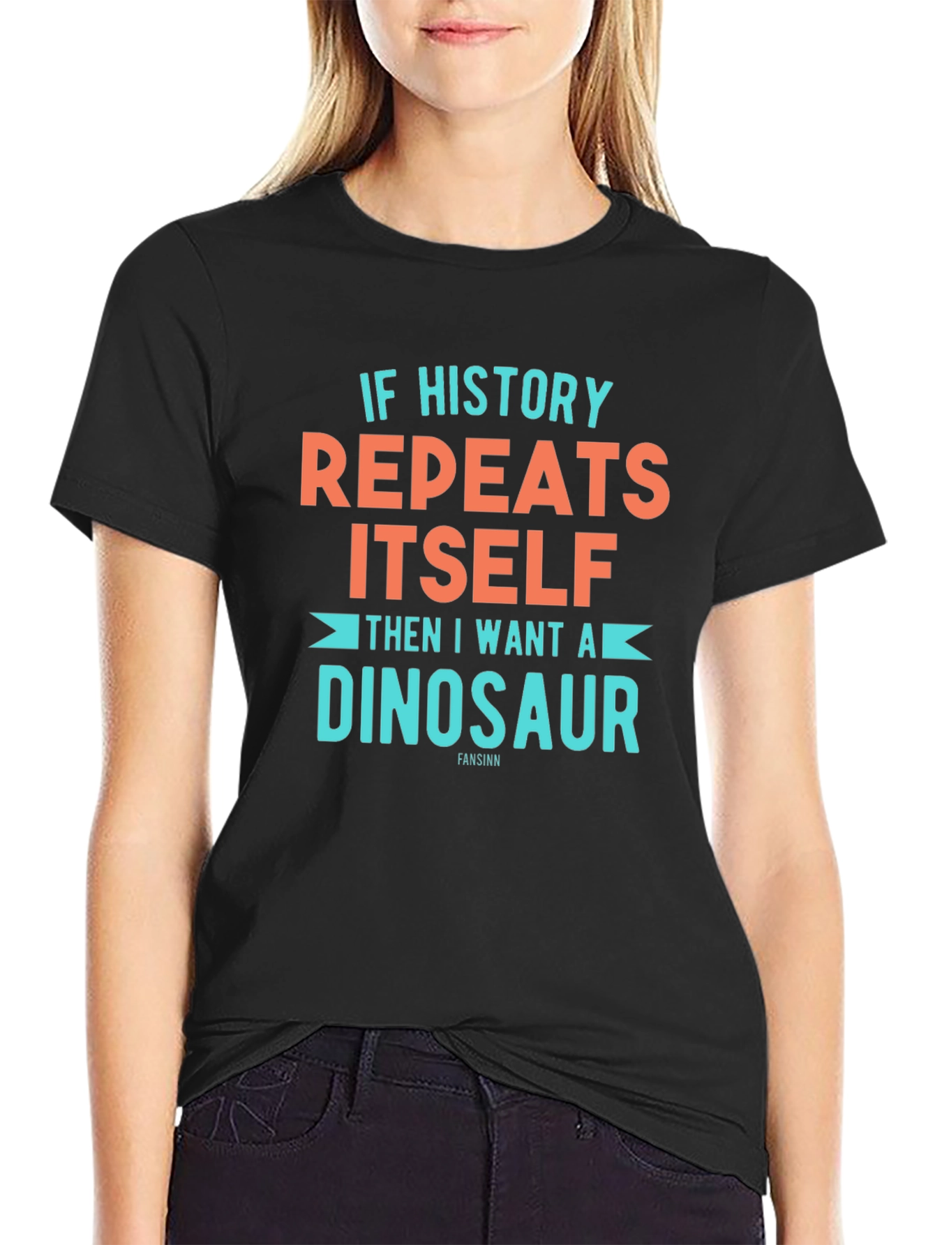 Black Funny Dinosaur History T-Shirt view 2
