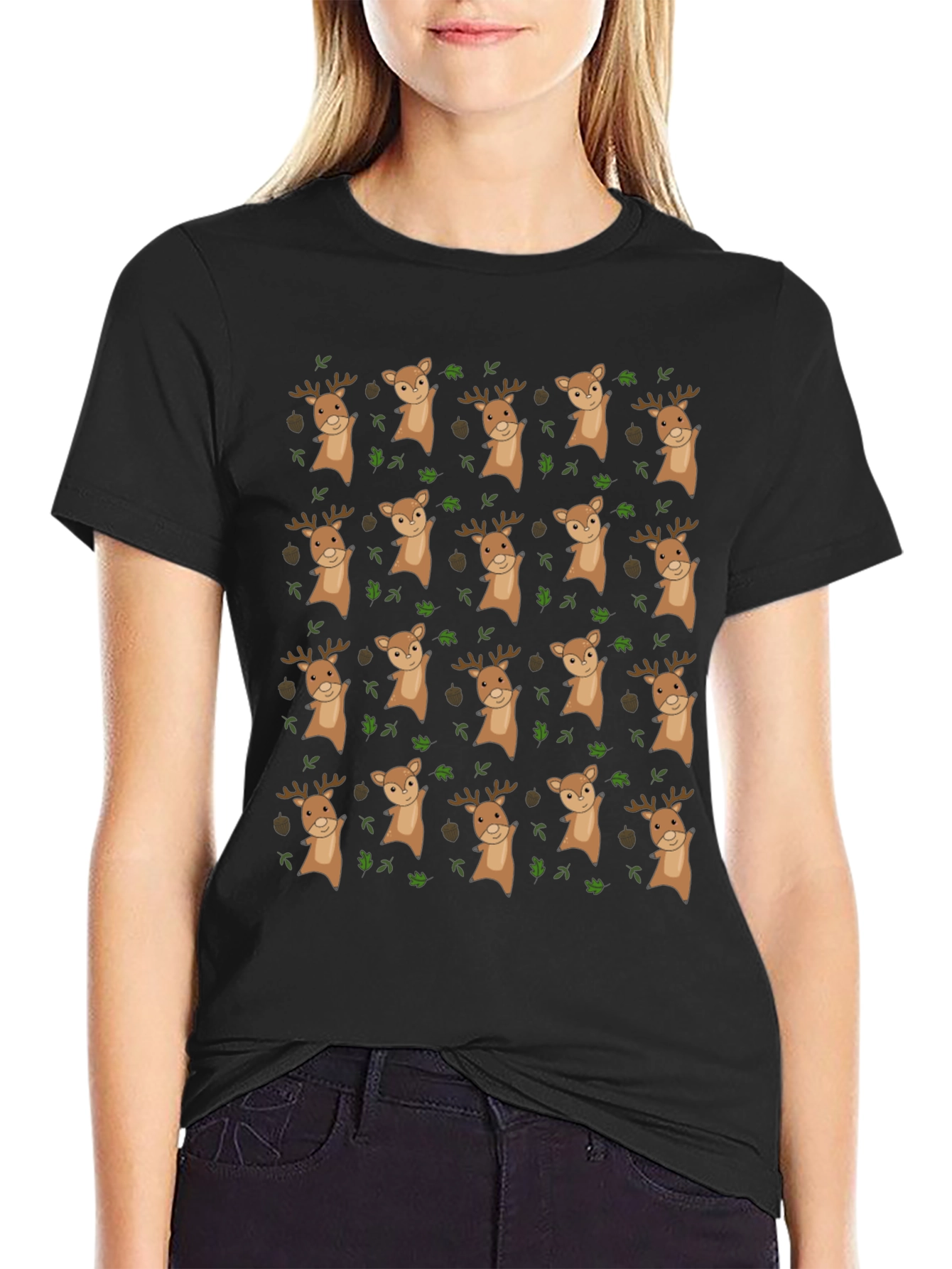 Black Novelty Deer Pattern T-Shirt view 2