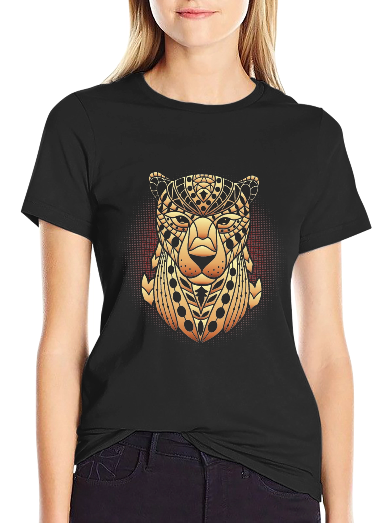 Black Geometric Cheetah Graphic Tee - Black view 2