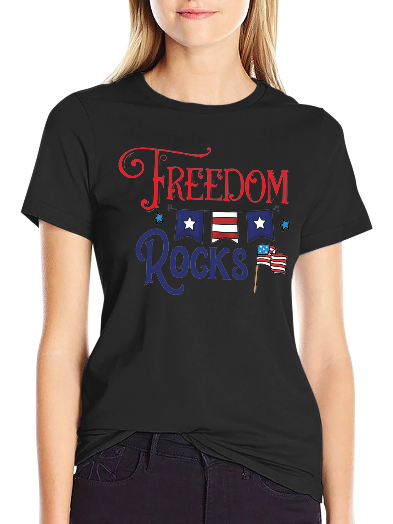 Black Freedom Rocks Patriotic T-Shirt view 2