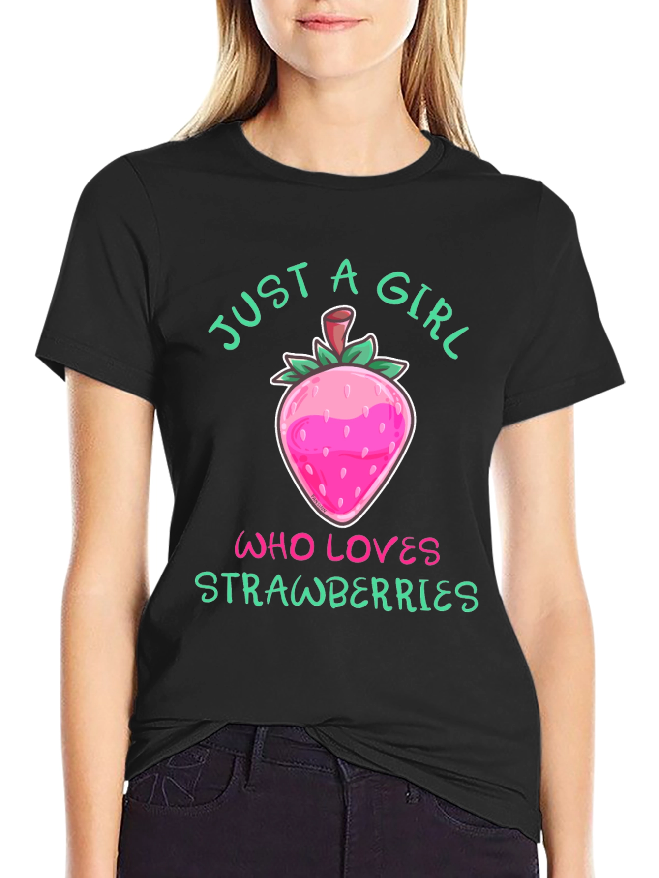 Black Strawberry Lover T-Shirt - Just A Girl Who Loves Strawberries view 2