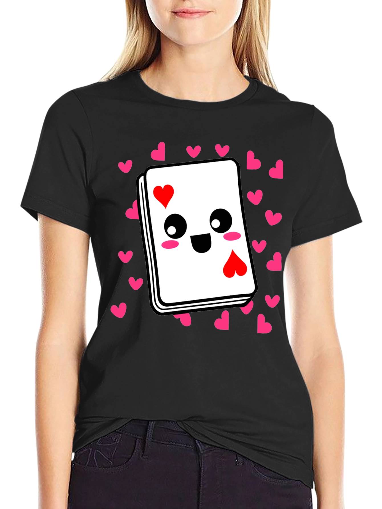 Black Ace of Hearts Kawaii T-Shirt - Playful Valentine's Day Tee view 2