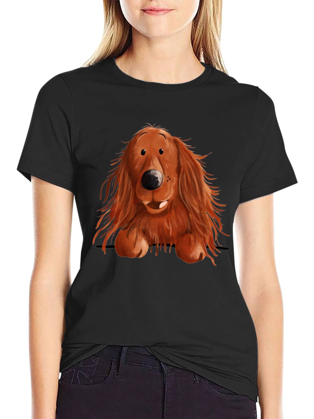 Black Cute Dog Graphic Print T-Shirt view 2