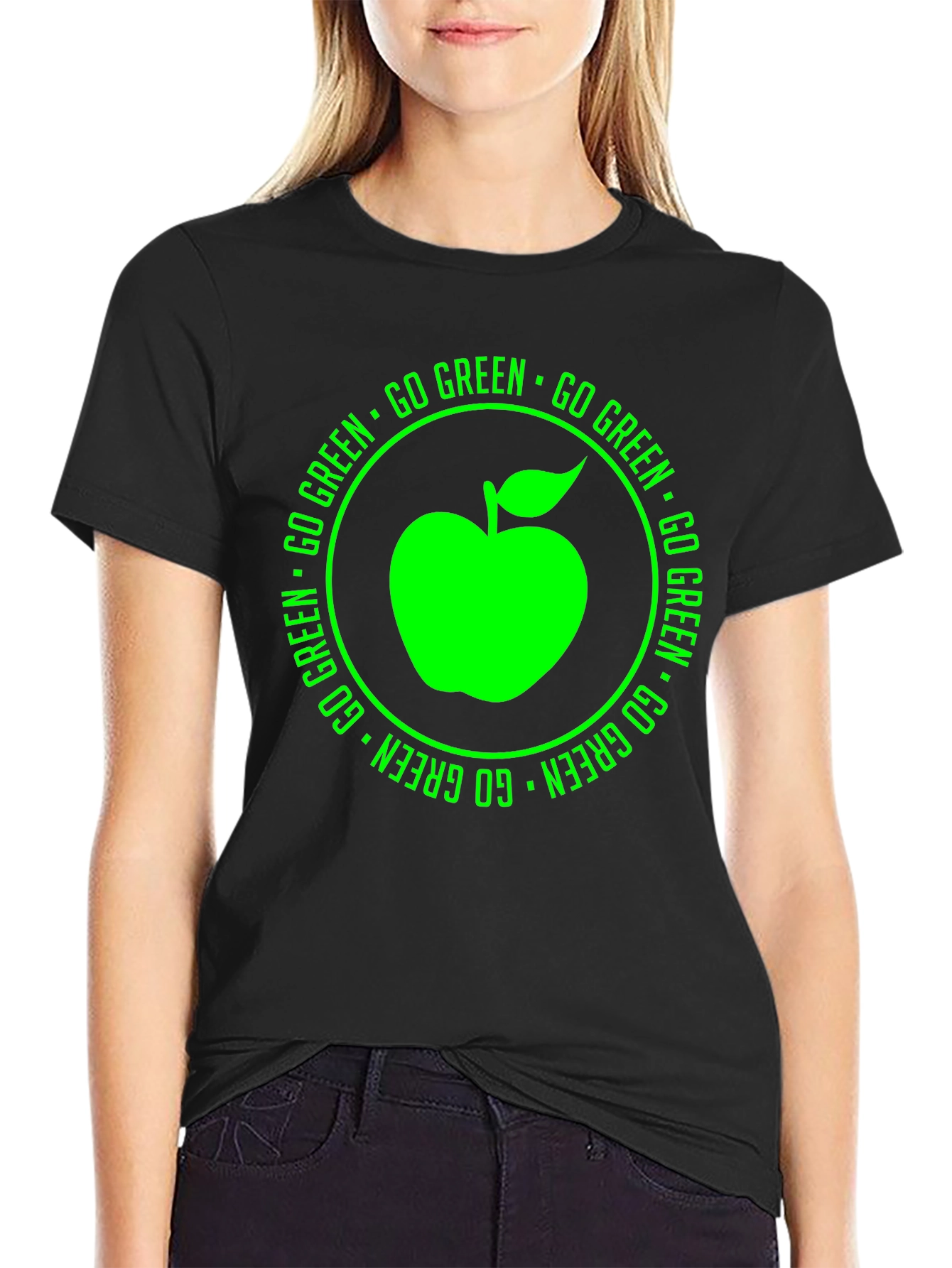 Black Go Green Apple Graphic Tee view 2