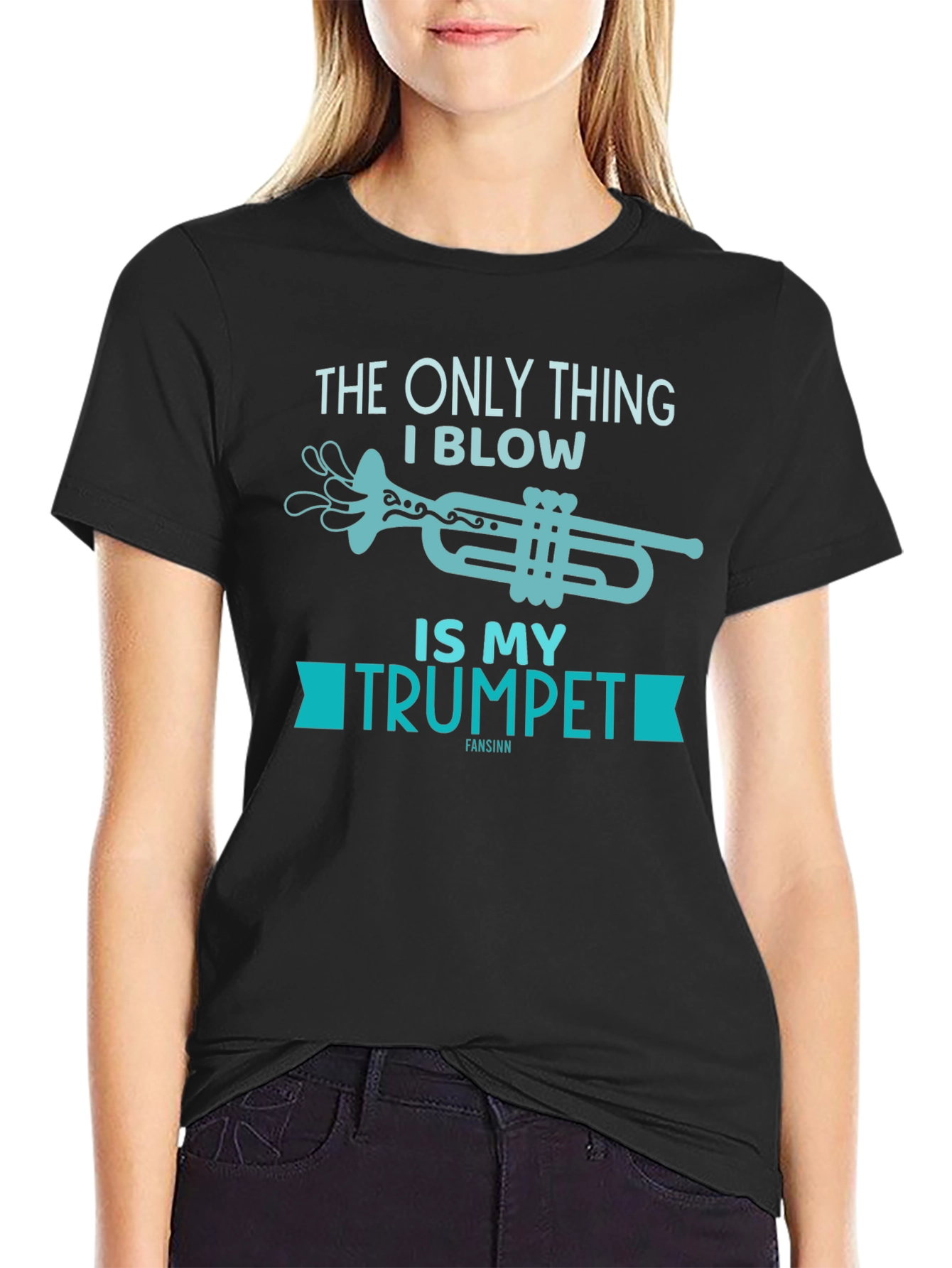 Black Funny Musician T-Shirt - The Only Thing I Blow Is My Trumpet view 2