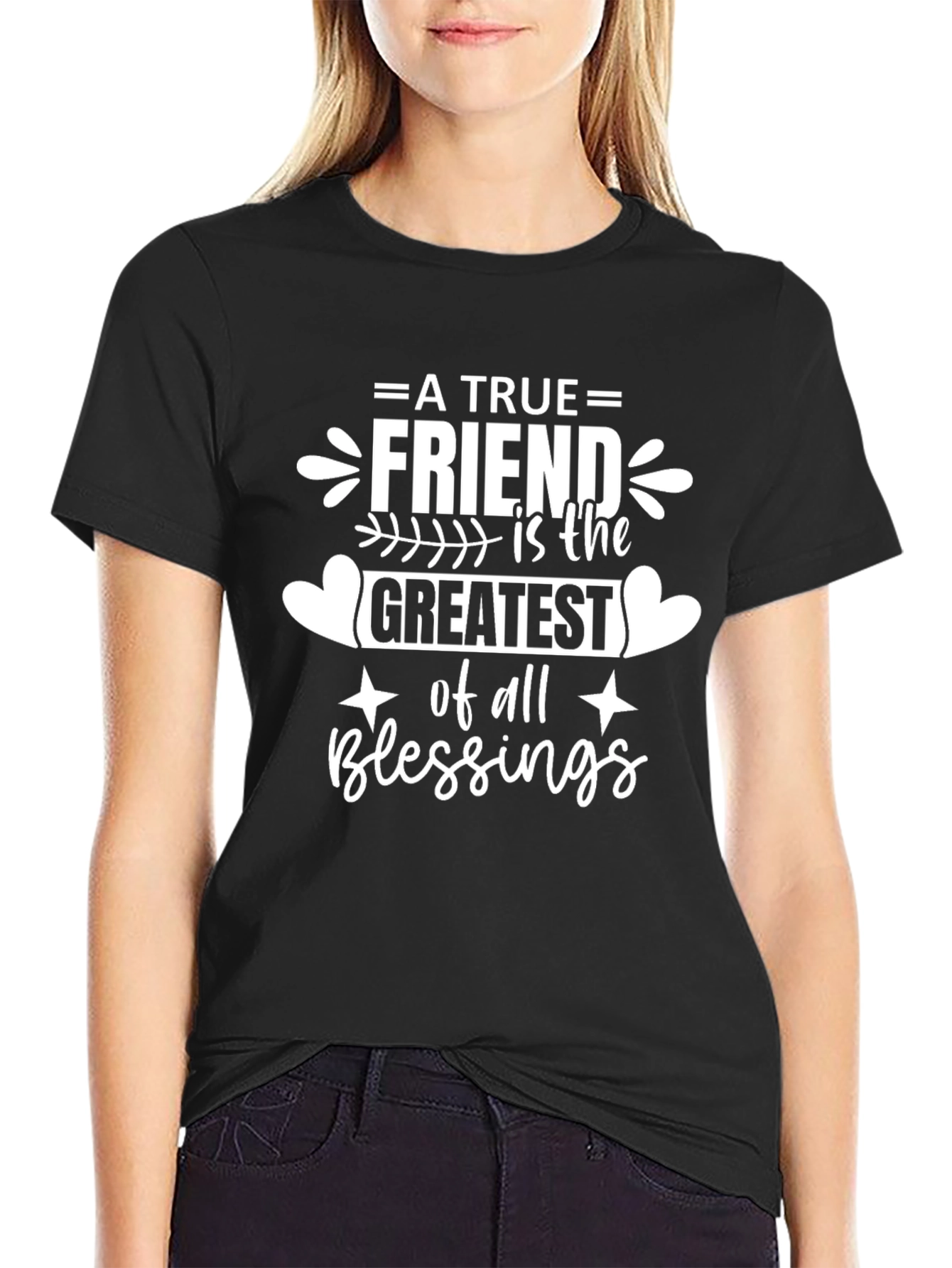 Black A True Friend T-Shirt - Black Graphic Tee view 2