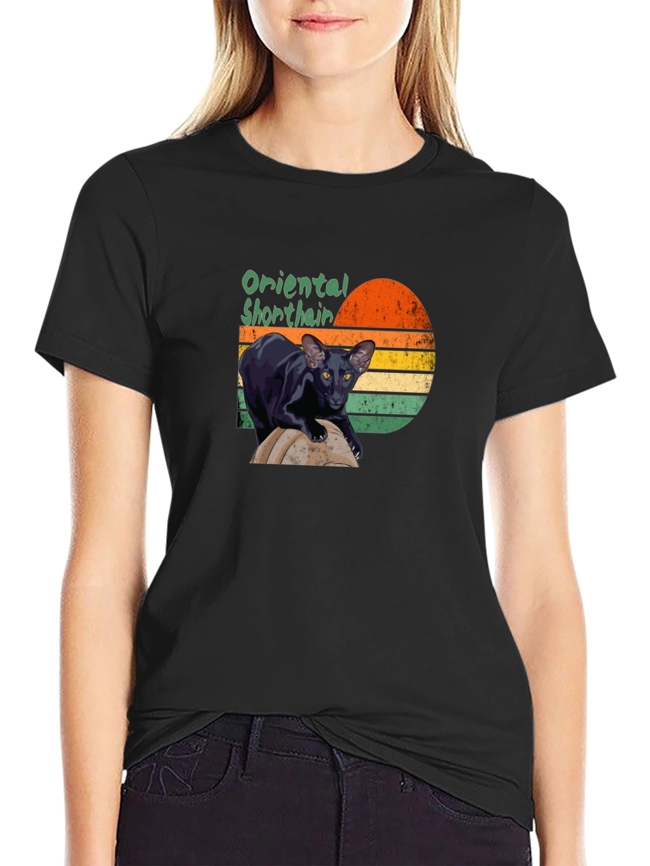 Black Oriental Shorthair Cat T-Shirt view 2