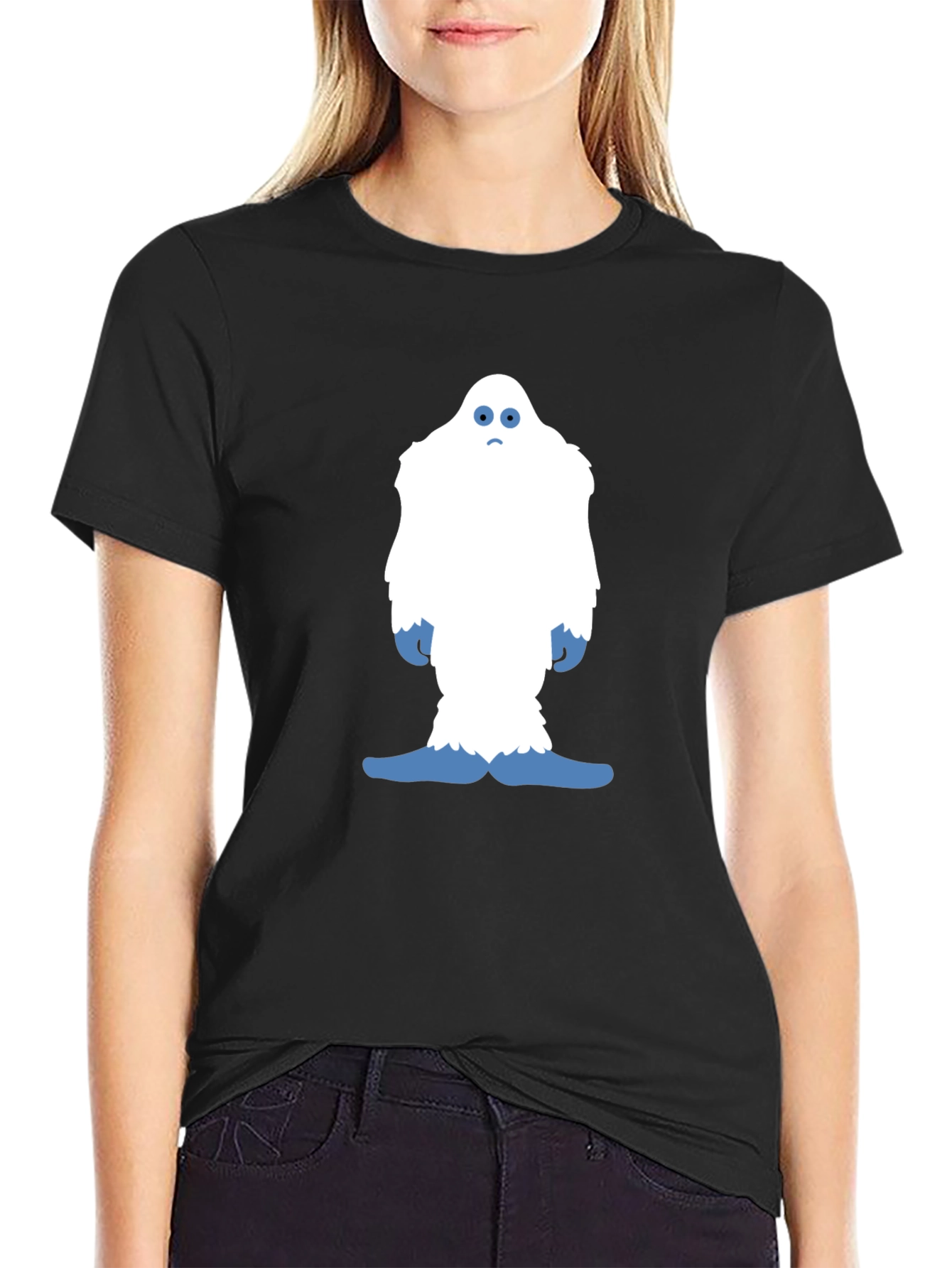 Black Funny Yeti Graphic Tee - Black Cotton T-Shirt view 2