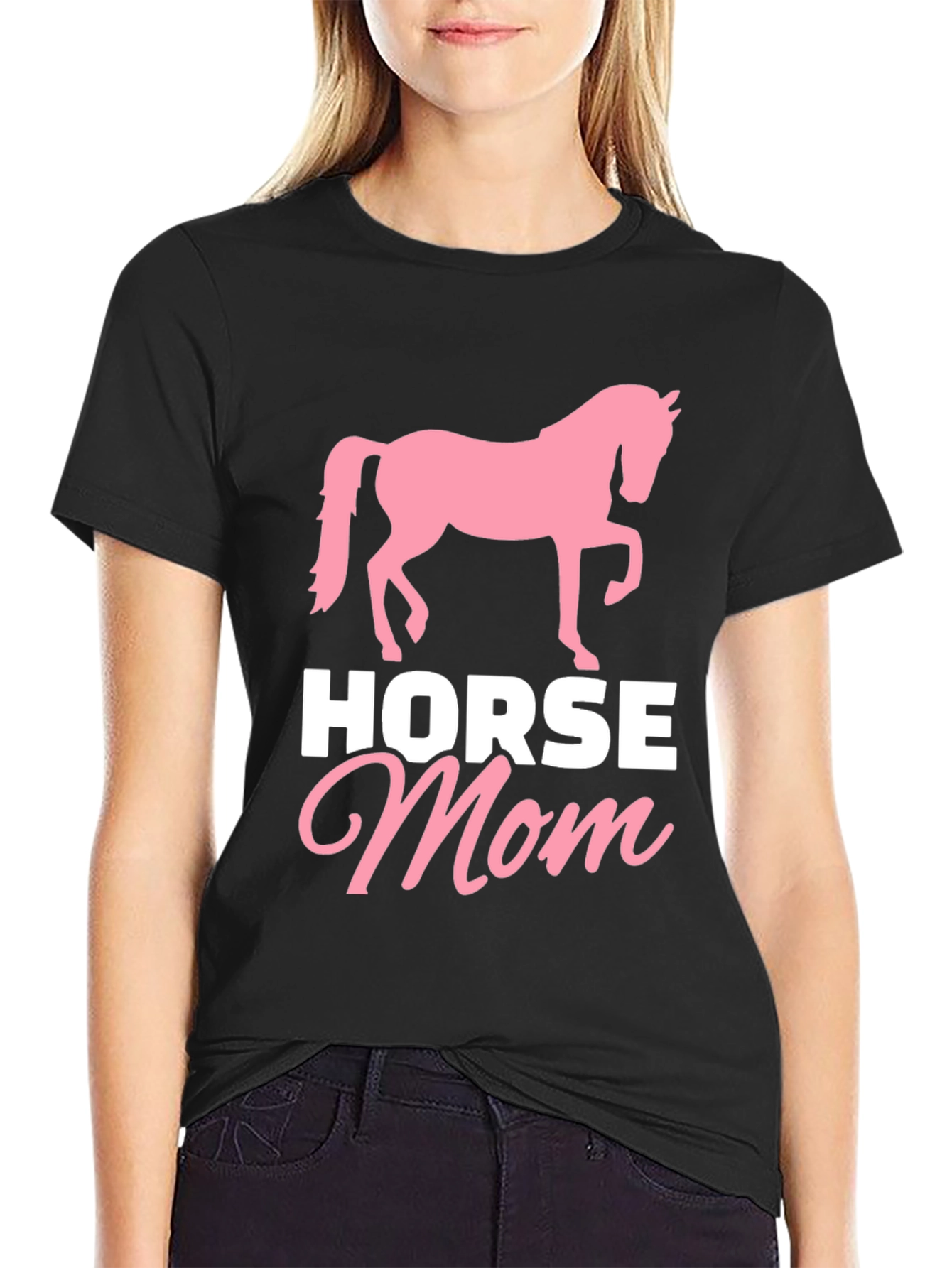Black Horse Mom T-Shirt - Equestrian Gift view 2