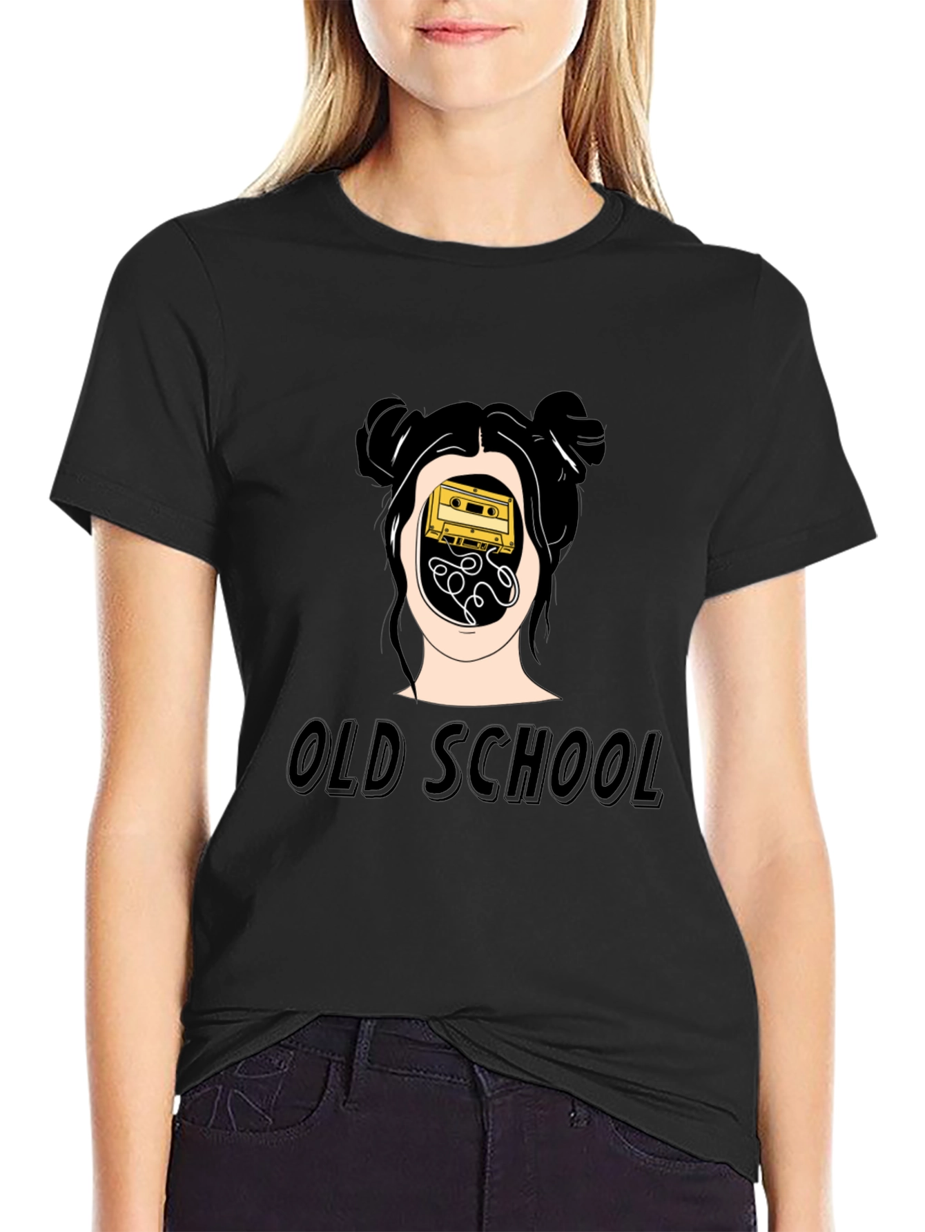 Black Old School Cassette Tape Graphic Tee view 2