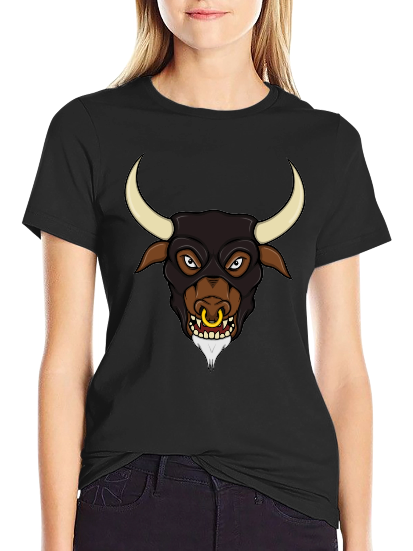 Black Black Graphic Tee - Angry Bull Design view 2