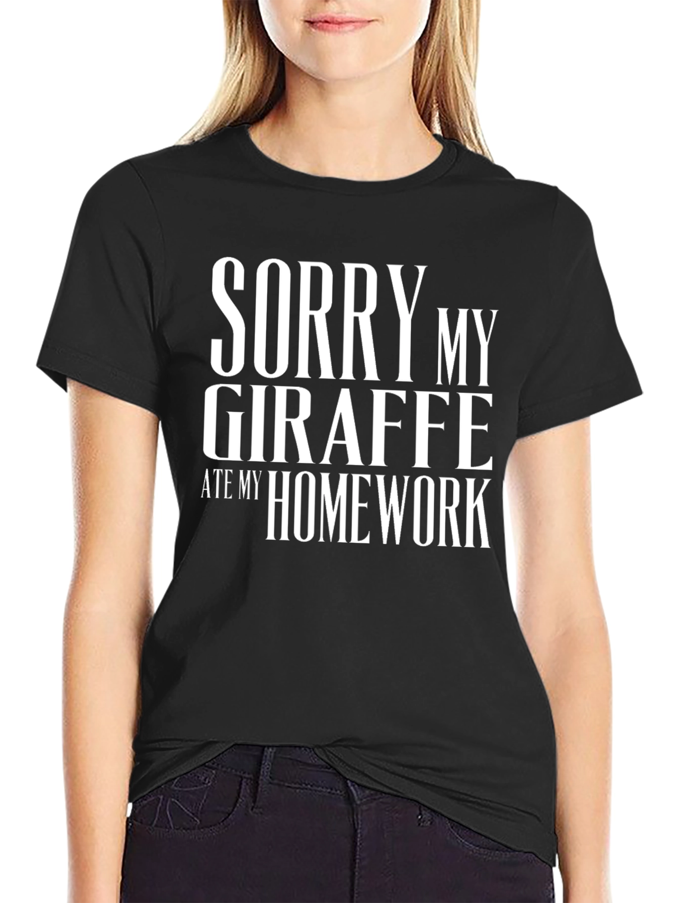 Black Funny Sorry My Giraffe Ate Homework Graphic T-Shirt view 2