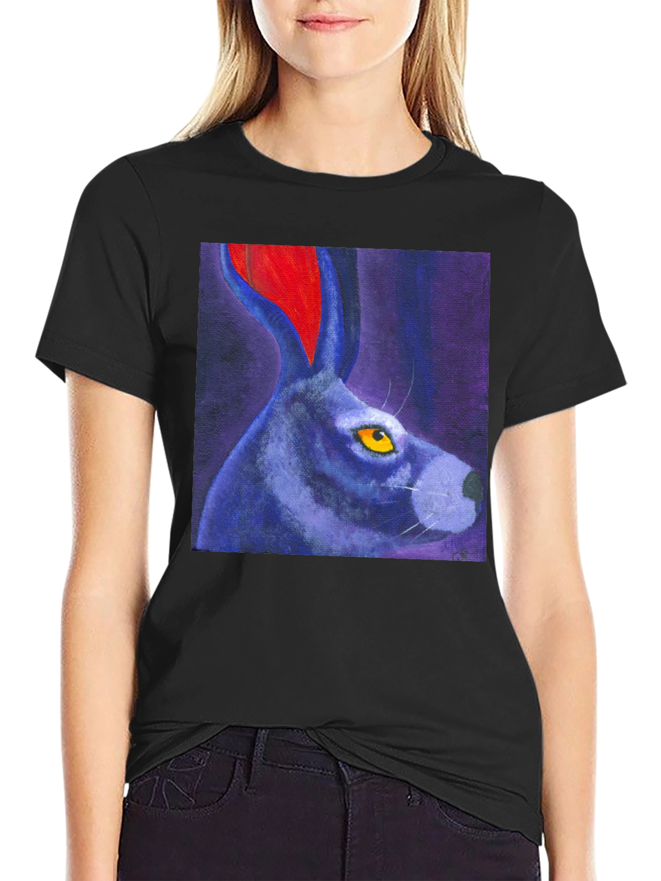 Black Rabbit Art Print Tee - Unique Graphic T-Shirt view 2