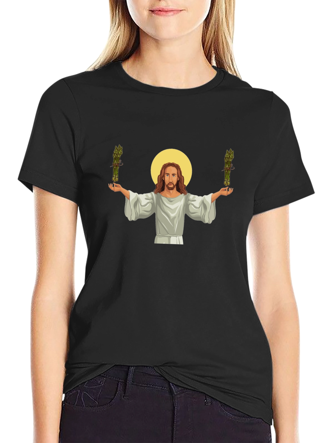 Black Jesus Asparagus Funny Graphic T-Shirt view 2