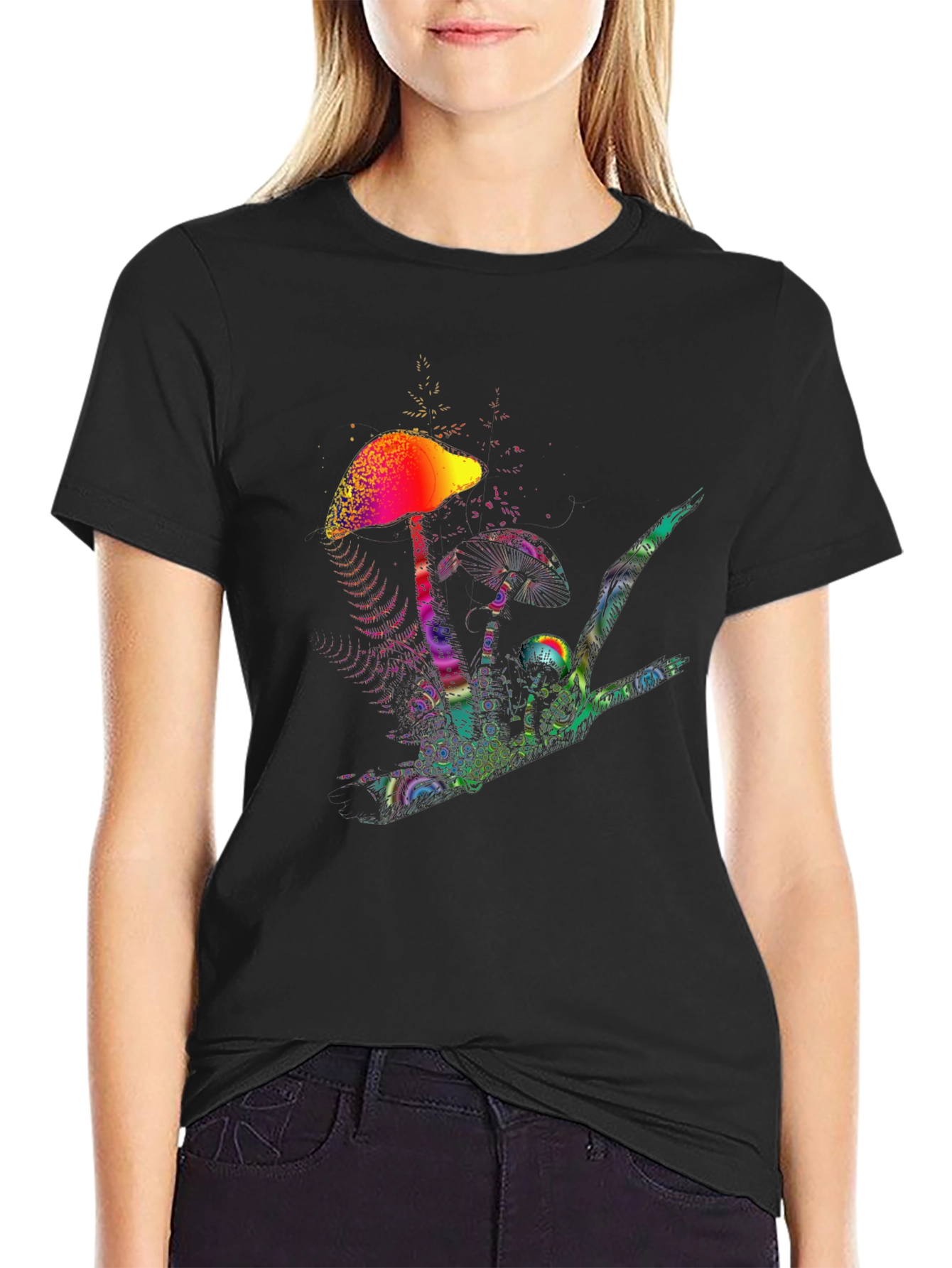 Black Psychedelic Mushroom Graphic T-Shirt view 2