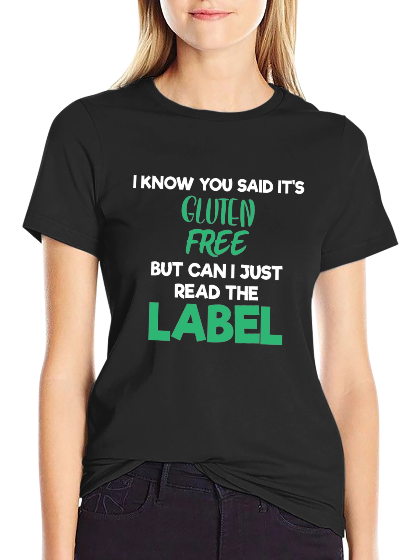 Black Gluten Free Label T-Shirt Funny Food Allergy Tee view 2