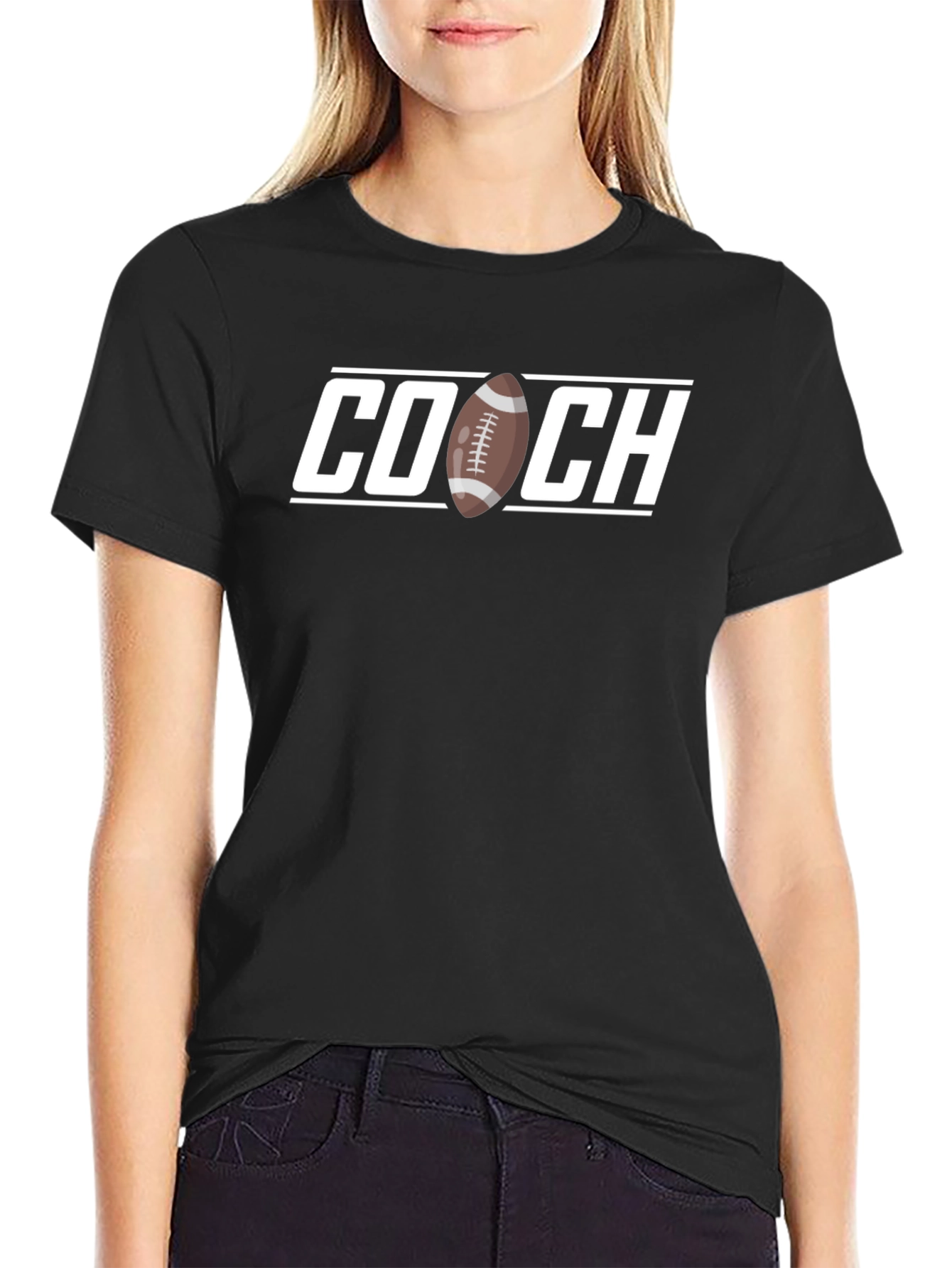 Black Football Coach T-Shirt - Black Graphic Tee view 2