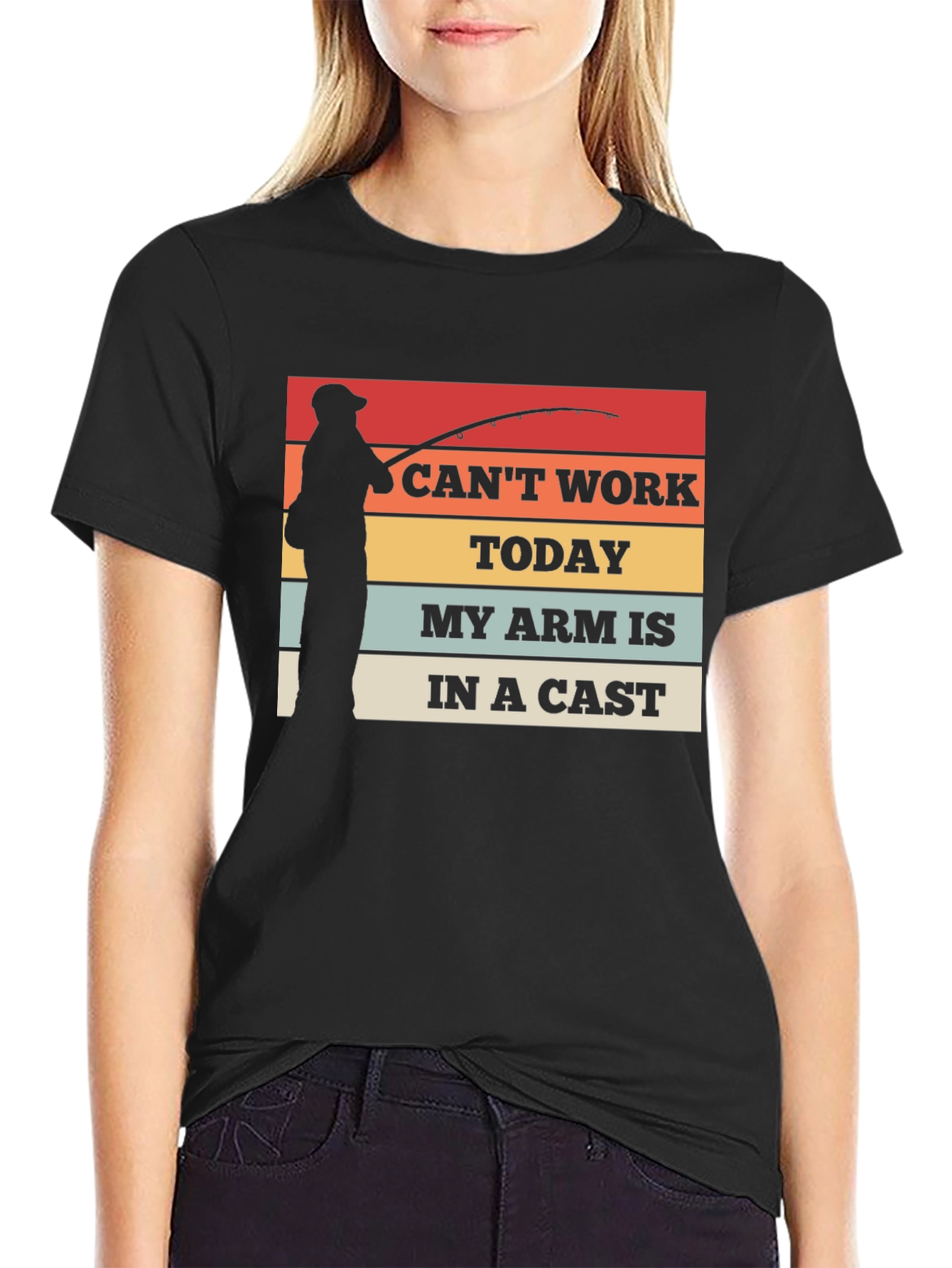 Black Funny Fishing T-Shirt: "I Can't Work Today" view 2