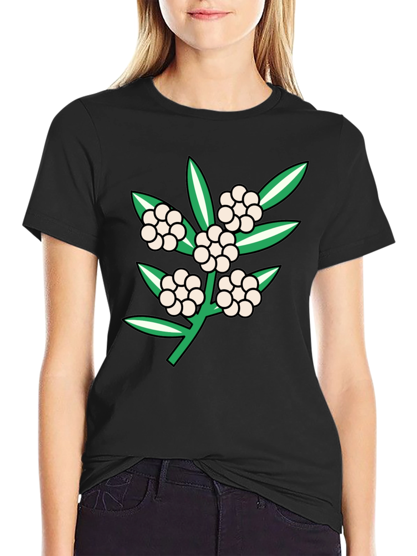 Black Floral Design Tee - Black Cotton Blend view 2