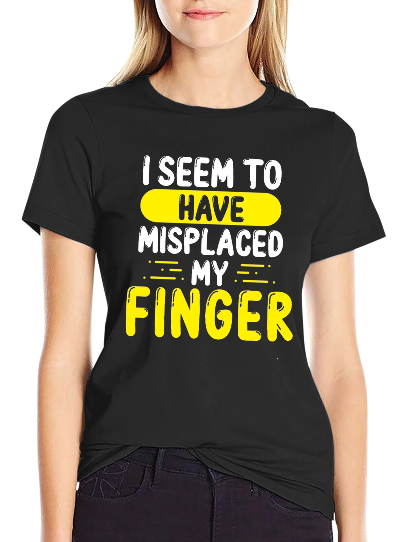 Black Misplaced Finger Graphic Novelty T-Shirt view 2
