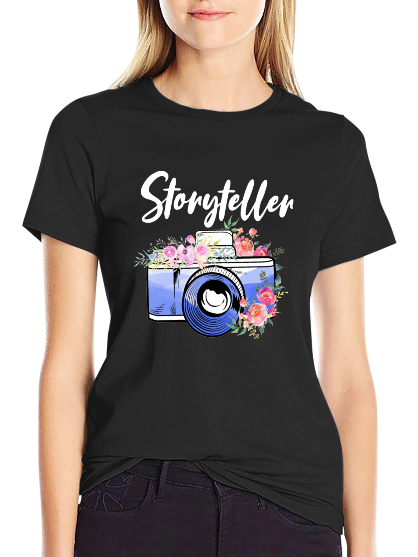Black Storyteller Camera Floral T-Shirt view 2