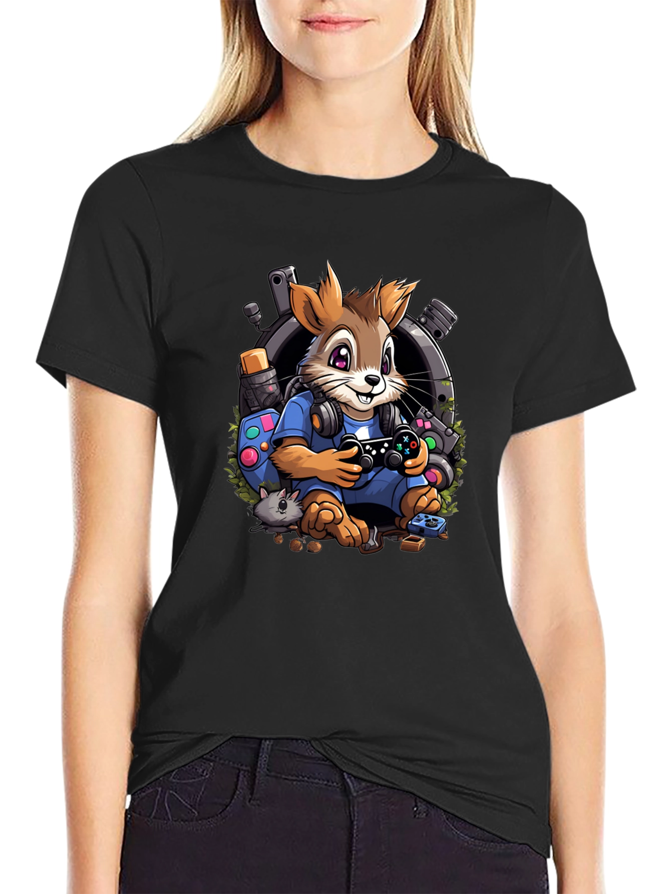 Black Gamer Squirrel T-Shirt view 2