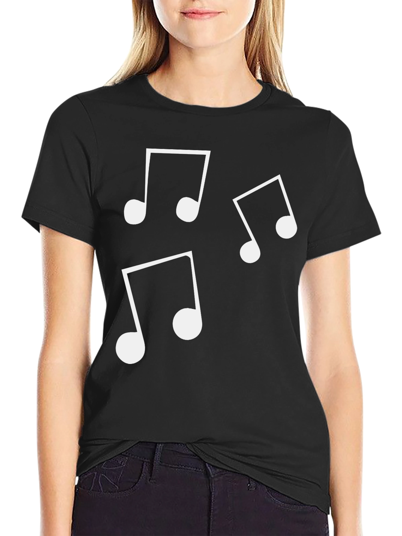 Black Musical Notes Graphic T-Shirt - Casual Wear view 2