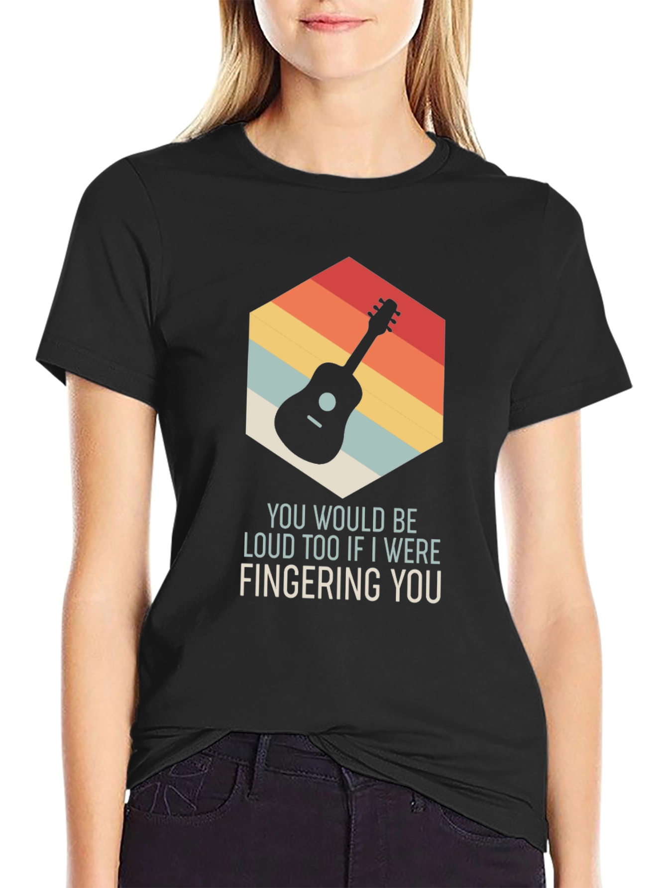 Black Guitar Fingering T-Shirt - Funny Music Tee view 2