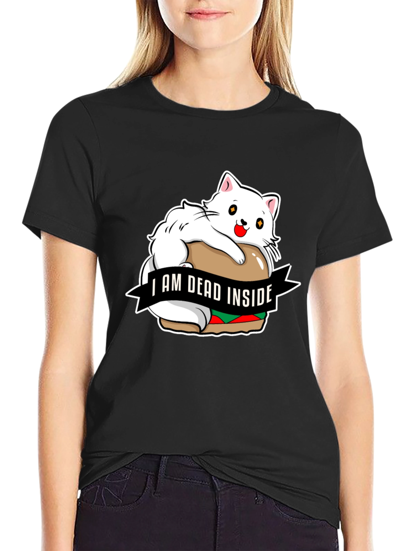 Black I Am Dead Inside Cat T-Shirt view 2