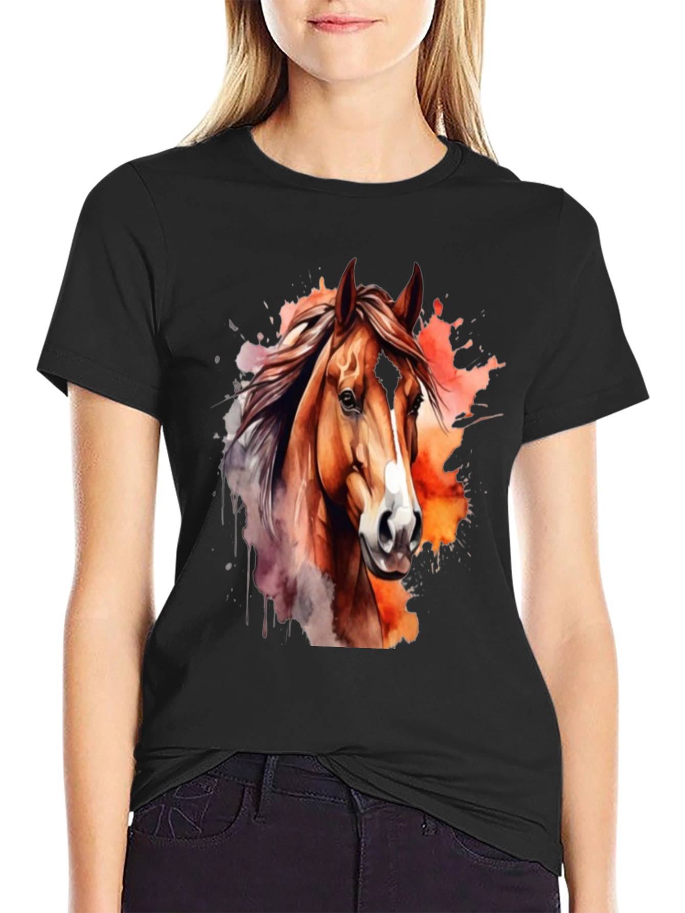 Black Horse Watercolor Graphic T-Shirt - Stylish Men's Tee view 2