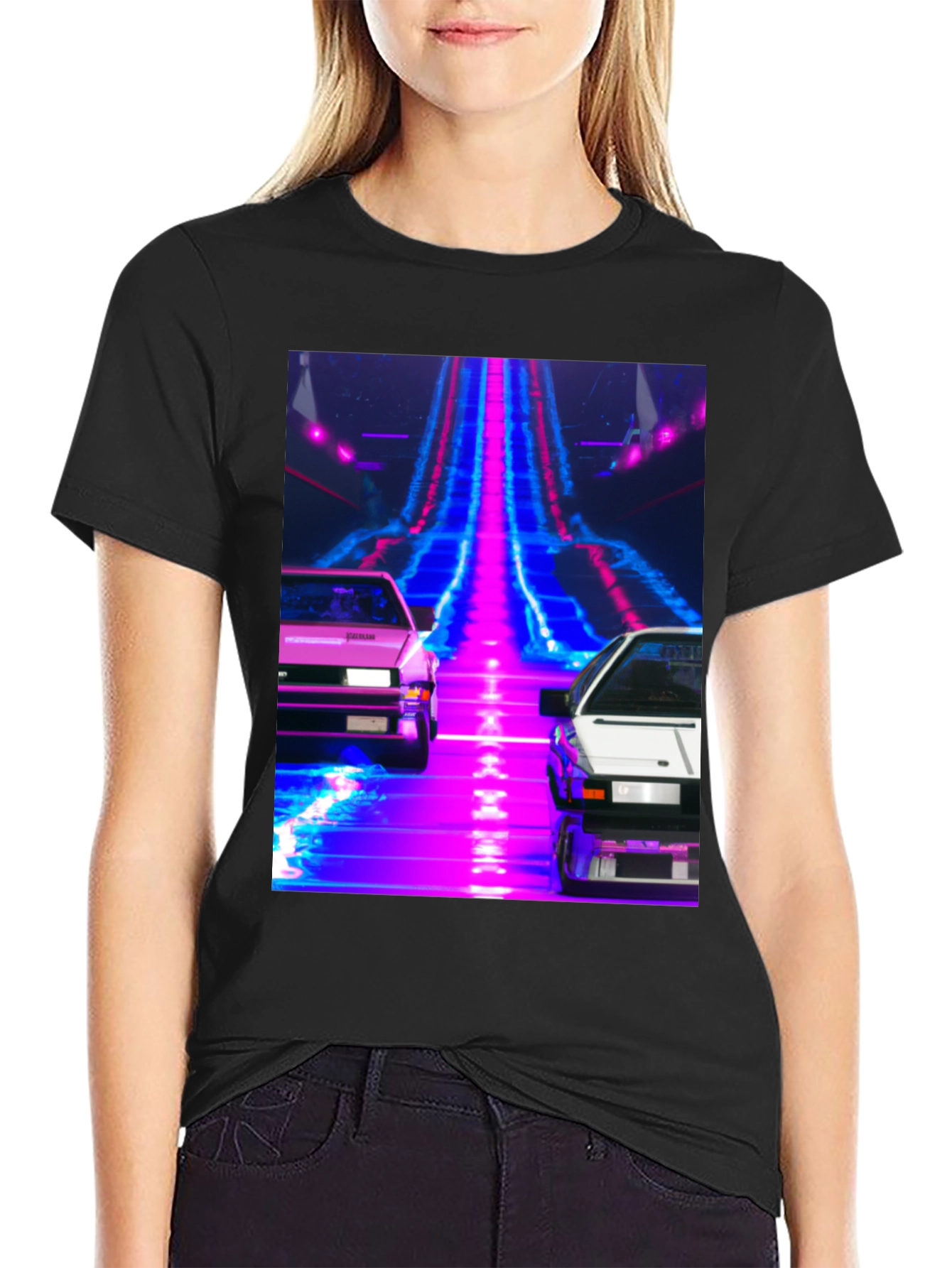 Black Retro Wave Car T-Shirt view 2