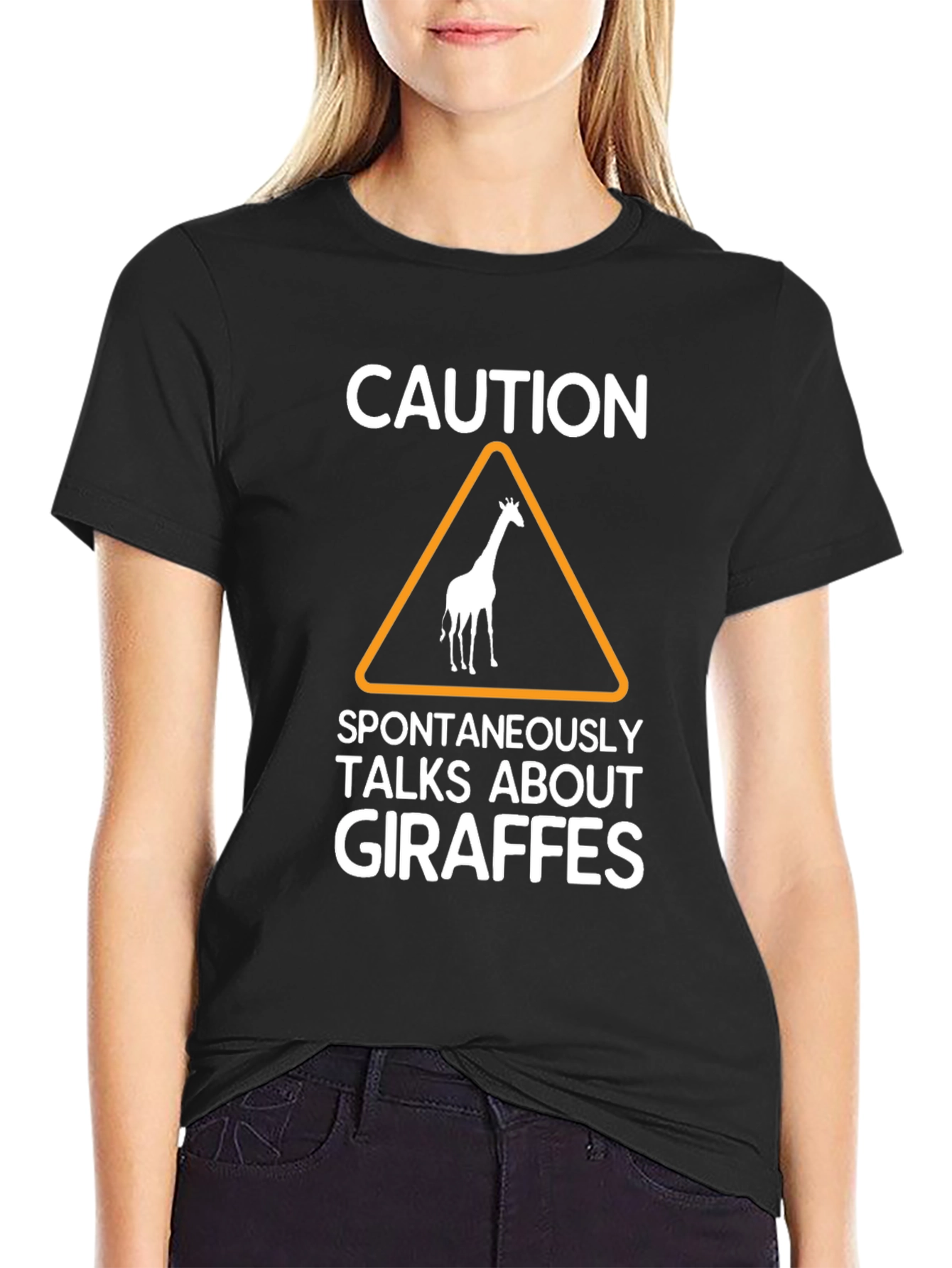 Black Caution: Giraffe Talks T-Shirt view 2