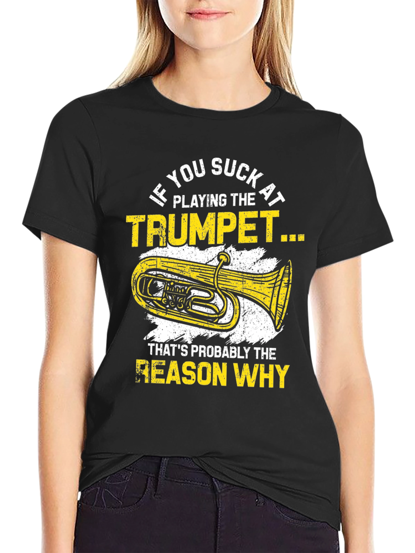 Black Funny Trumpet Player Graphic T-Shirt view 2