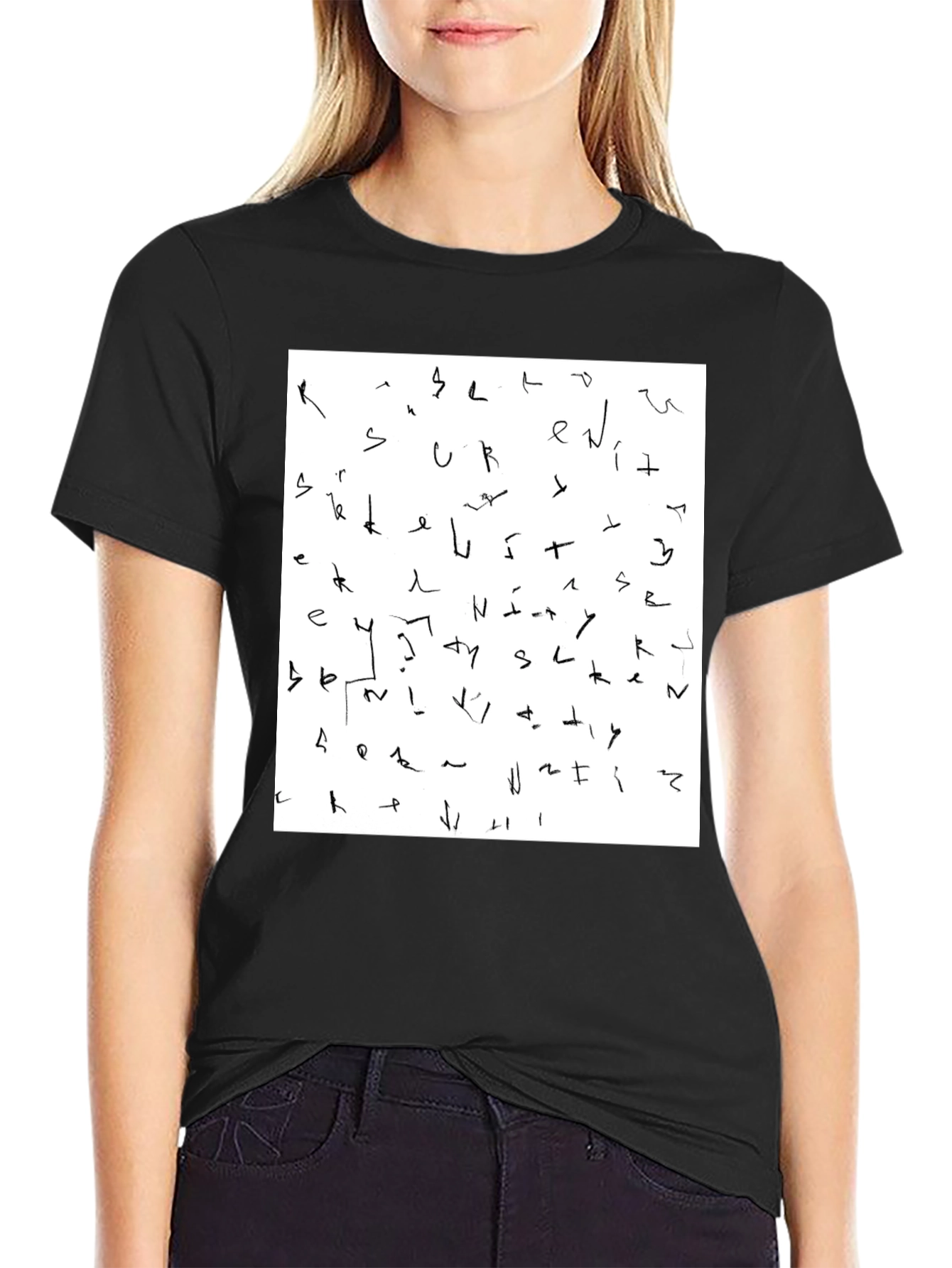 Black Abstract Scribble Print Black T-Shirt view 2