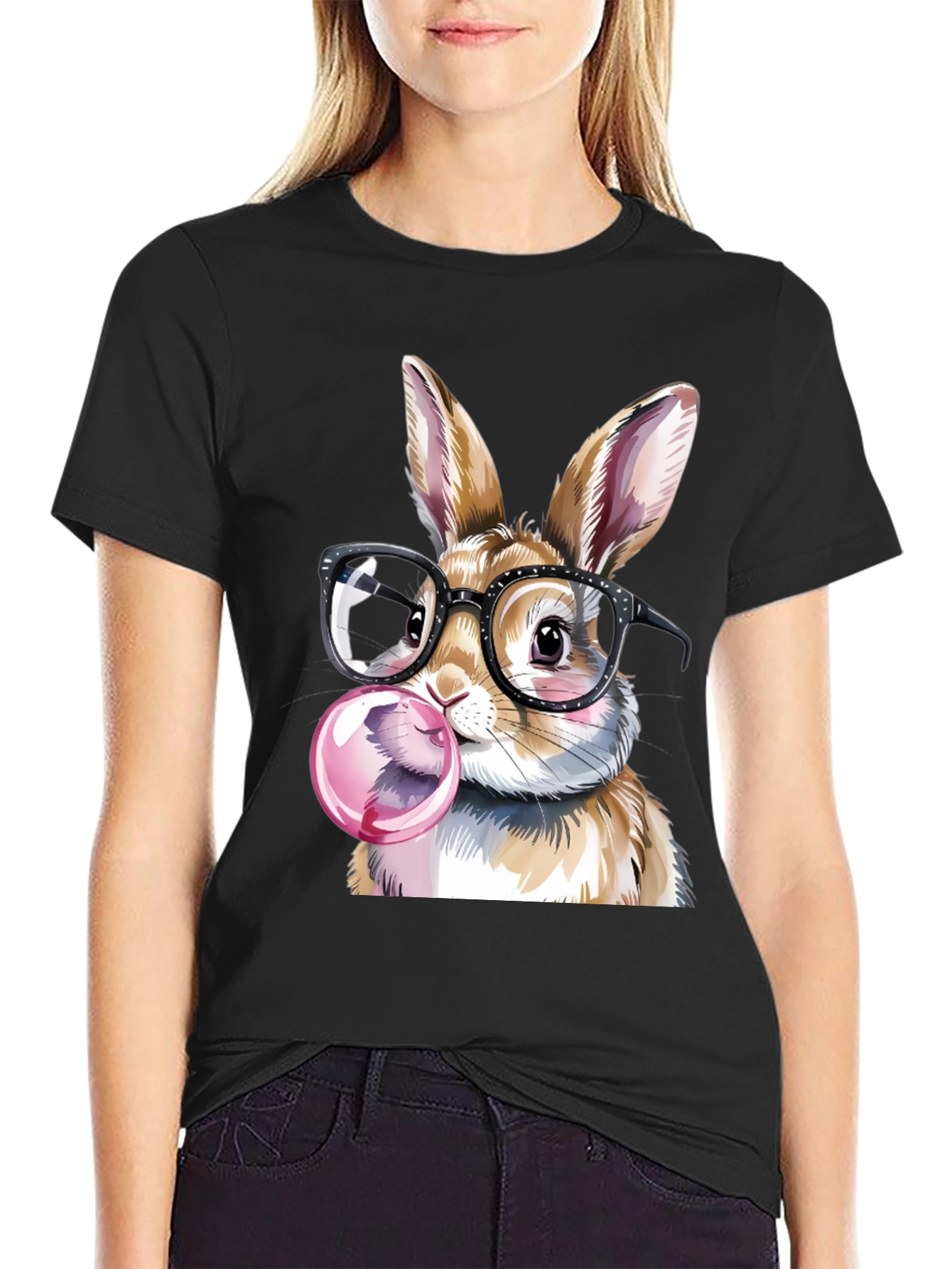 Black Rabbit with Glasses T-Shirt view 2