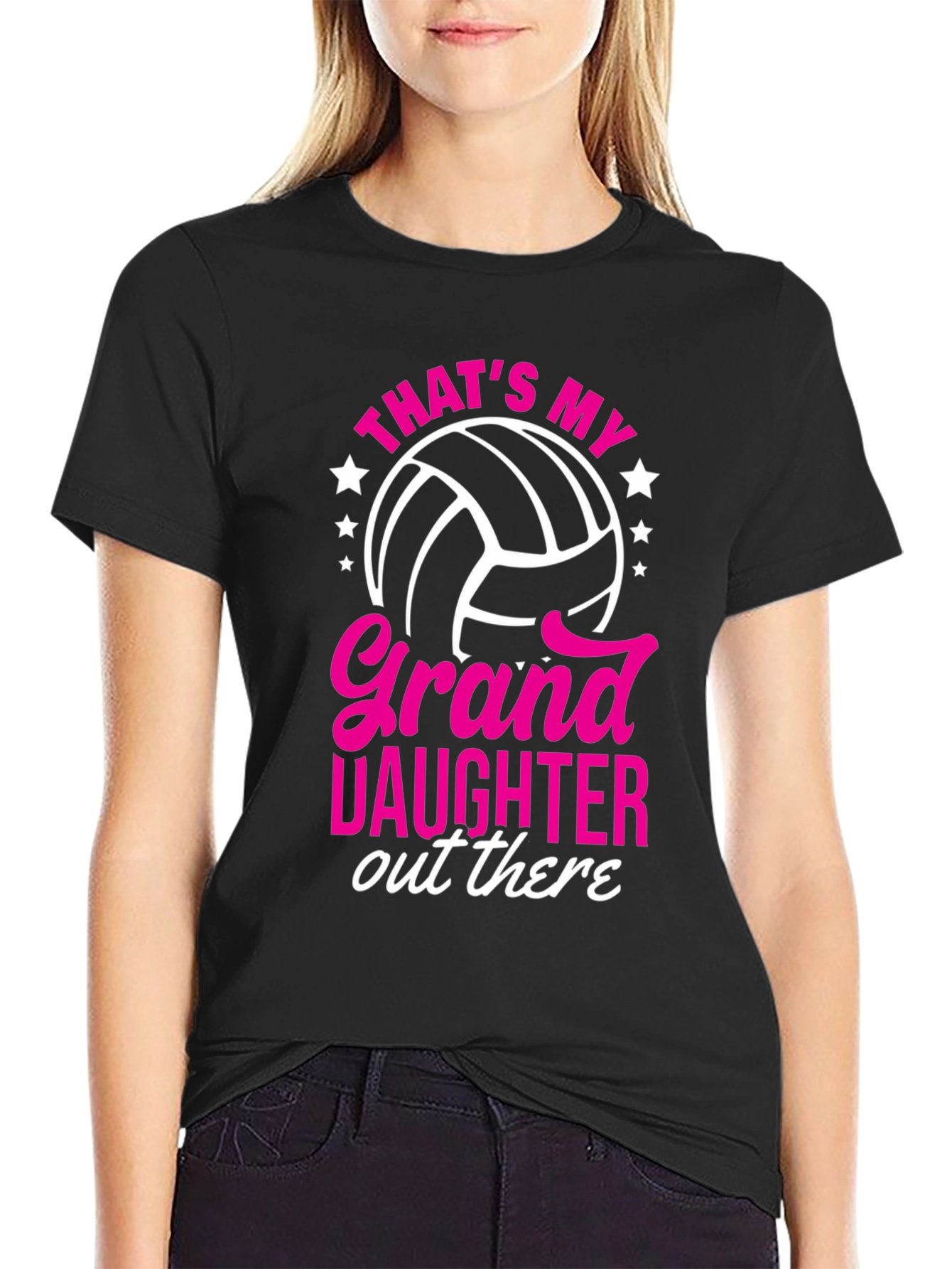 Black Granddaughter Volleyball Fan T-Shirt view 2