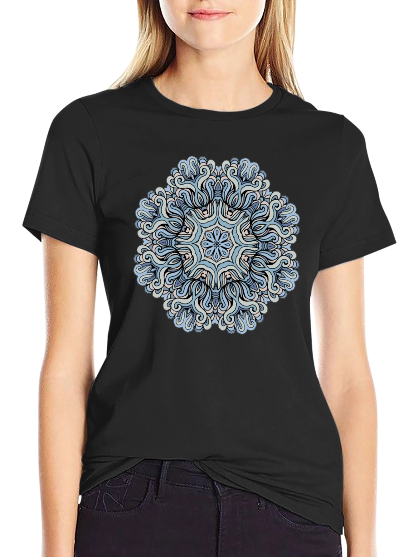 Black Blue Mandala Graphic Tee - Men's Black T-Shirt view 2