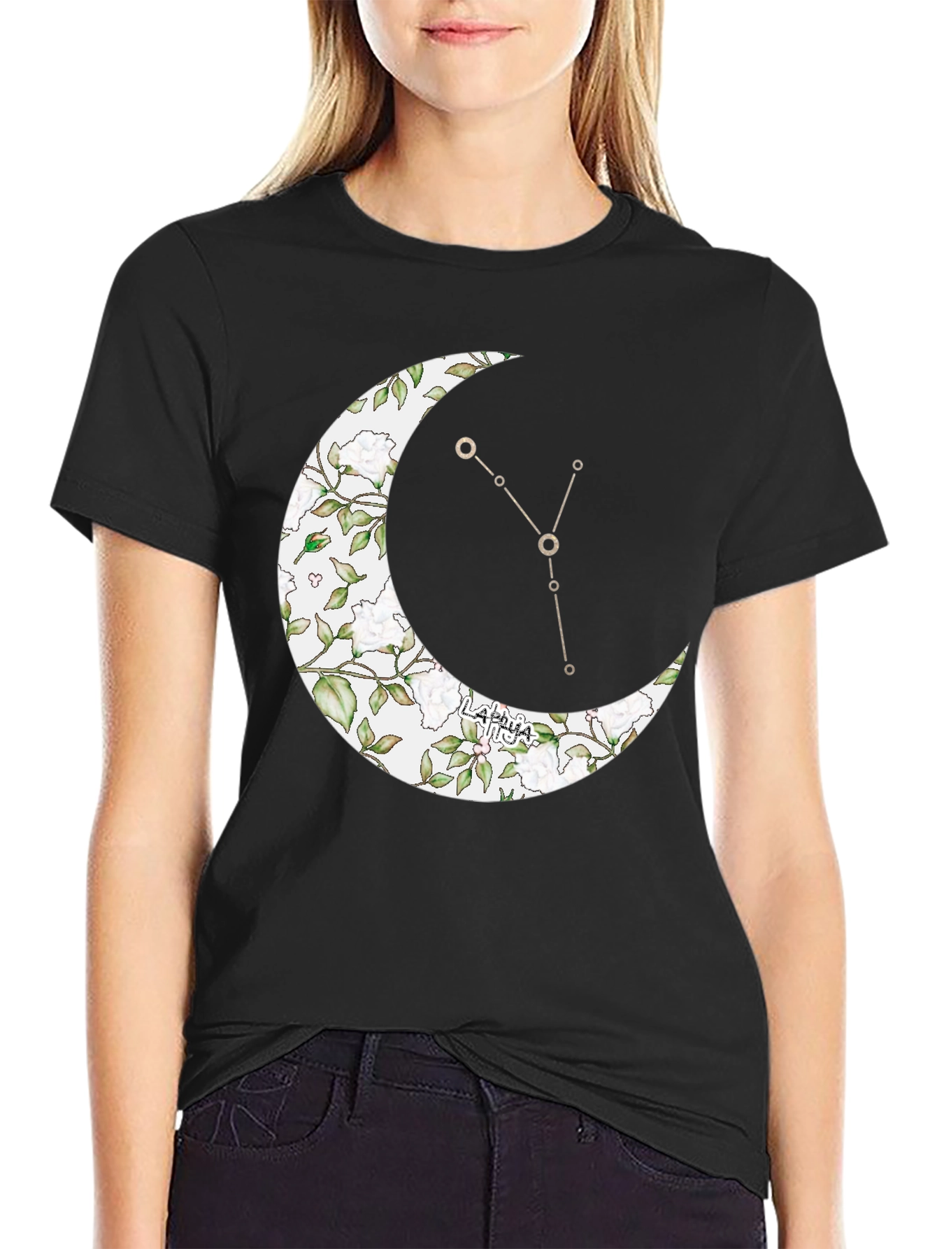 Black Crescent Moon Taurus Zodiac T-Shirt view 2