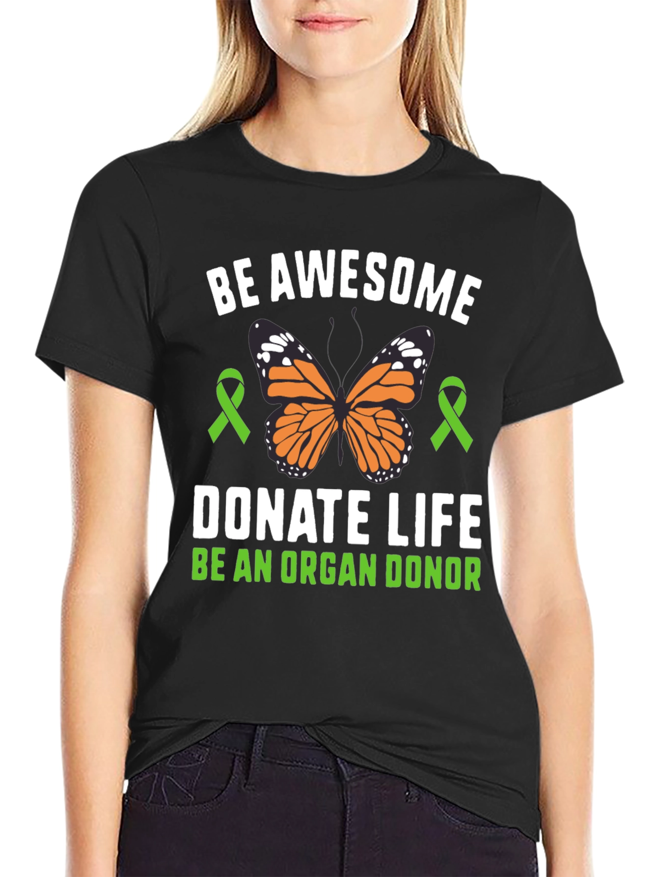 Black Be Awesome Donate Life T-Shirt Organ Donor Awareness view 2
