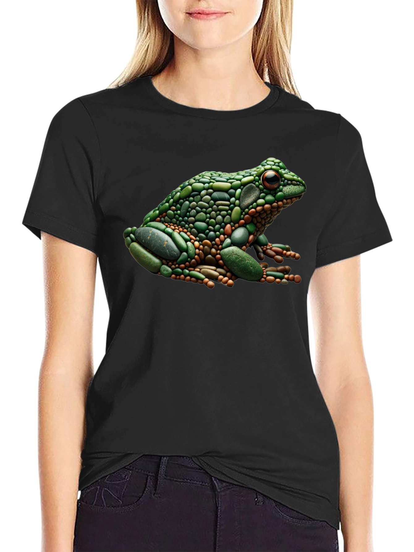 Black Frog Pebble Art Black T-Shirt view 2