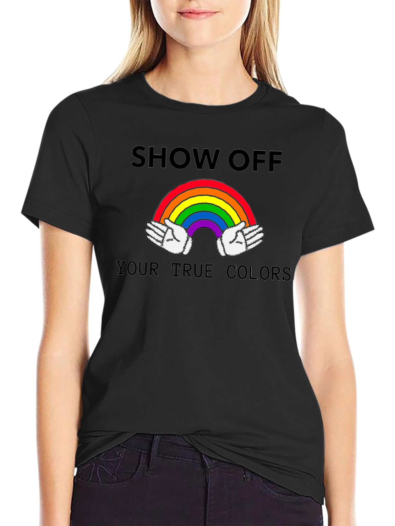 Black Show Off Your True Colors Rainbow Graphic Tee view 2