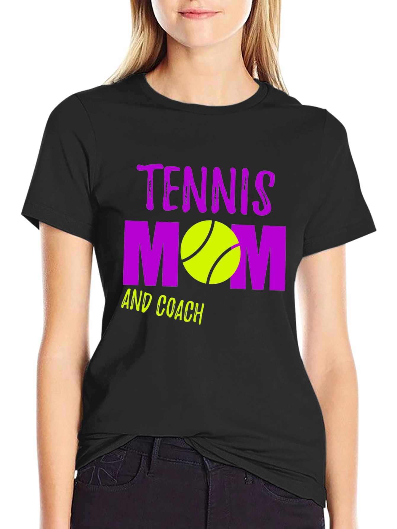 Black Tennis Mom and Coach Black Graphic T-Shirt view 2