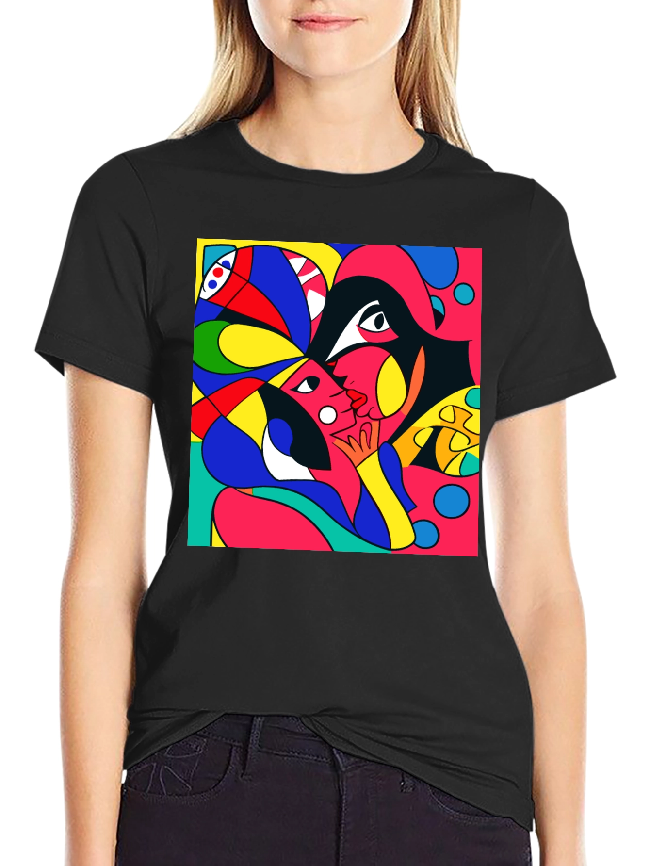 Black Abstract Art Graphic Tee - Modern Casual Style view 2