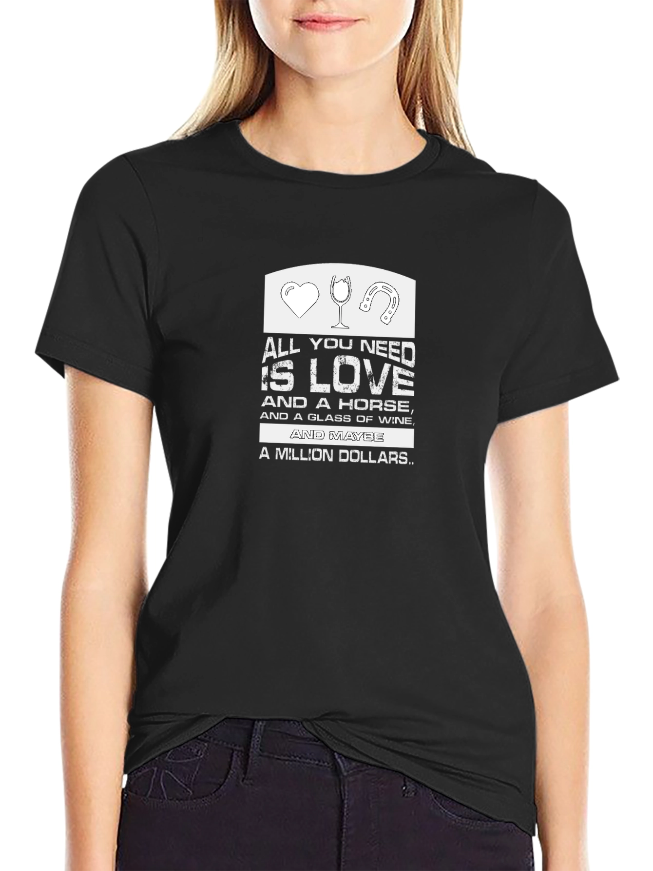 Black Love, Horse, Wine & Money T-Shirt -  Funny Graphic Tee view 2